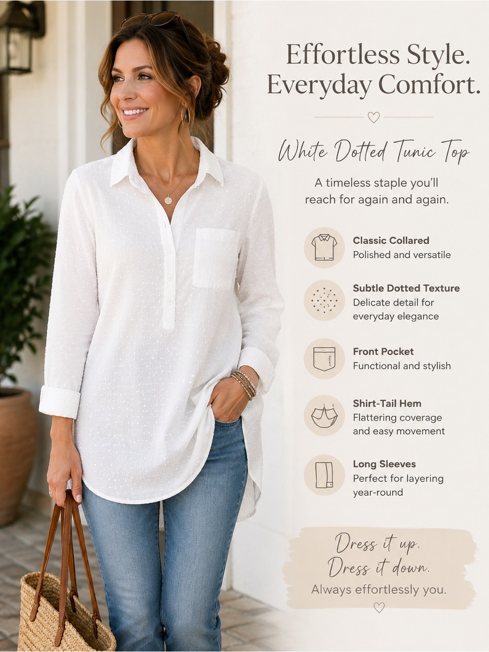 Tommy Hilfiger White Textured Long-Sleeve Button-Down Shirt